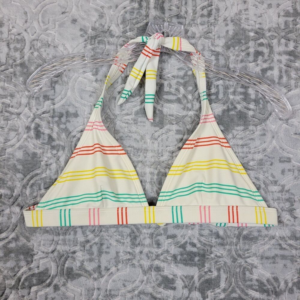 Patagonia Bikini Top Swimsuit Women's Large Cream Striped Outdoors Swim Wear